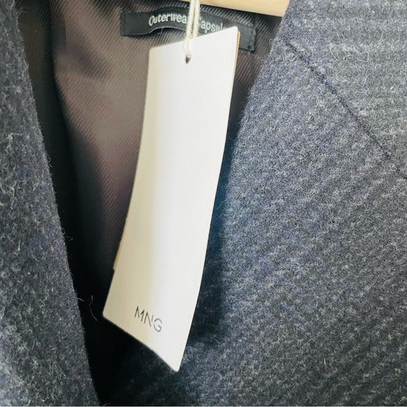 NWT Mango LARGE Check Wool-blend double breasted pea coat- black/gray - Picture 6 of 11